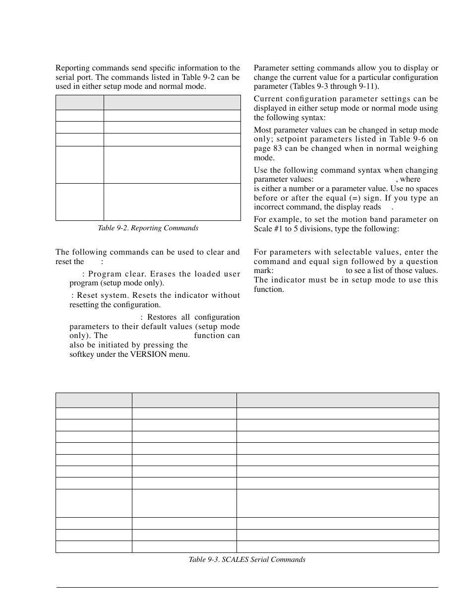 2 reporting commands, 3 clear and reset commands, 4 parameter setting commands | Reporting commands, Clear and reset commands, Parameter setting commands | Rice Lake 920i Installation Manual V2.0 User Manual | Page 83 / 118