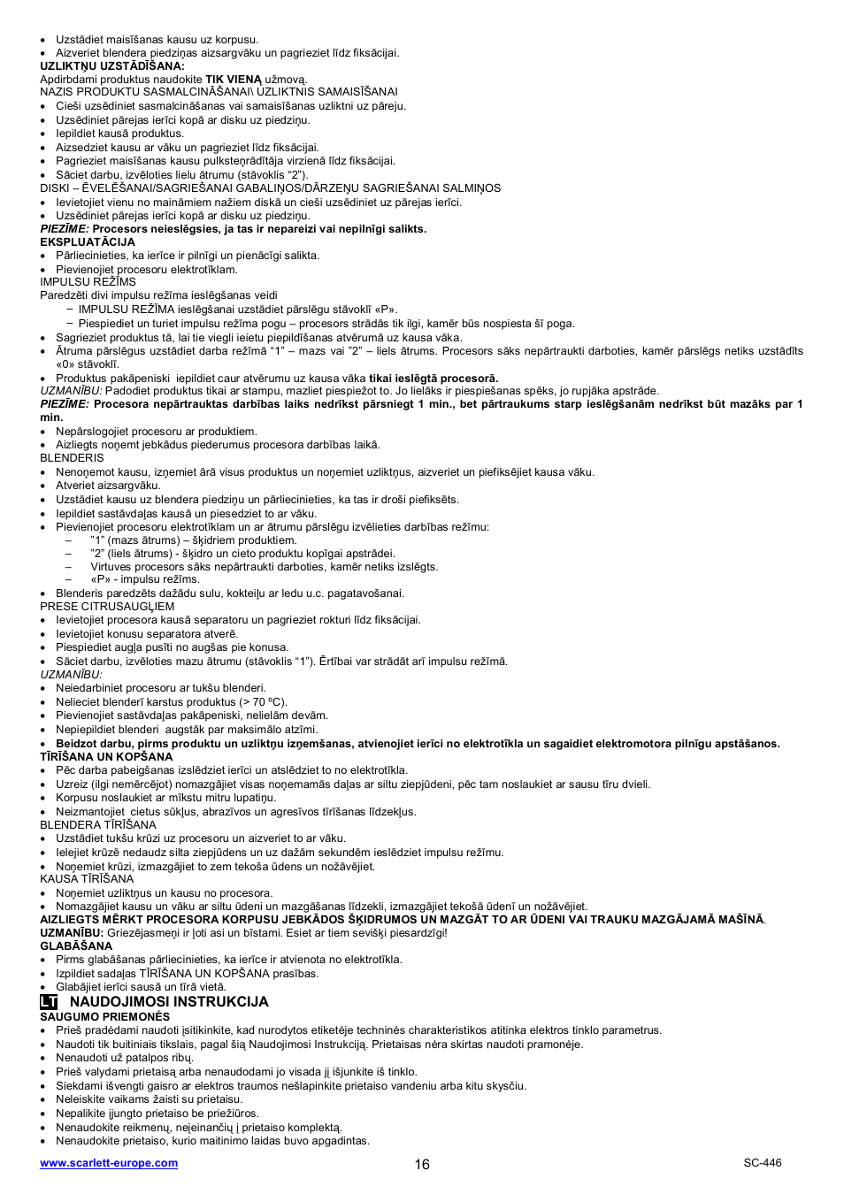 Lt naudojimosi instrukcija | Scarlett SC-446 User Manual | Page 16 / 22