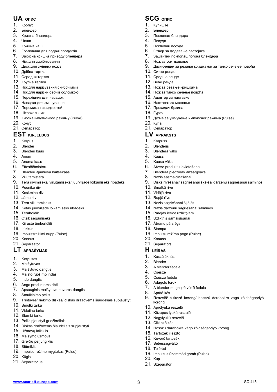 Ua scg | Scarlett SC-446 User Manual | Page 3 / 22