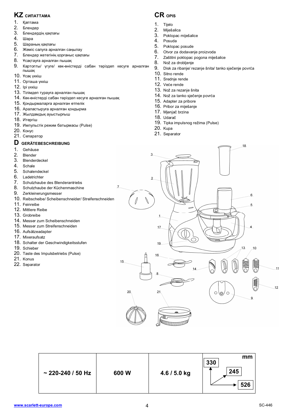 Kz cr | Scarlett SC-446 User Manual | Page 4 / 22