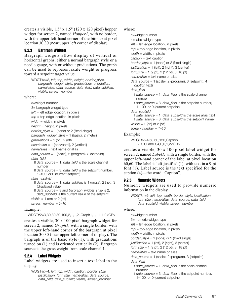 3 bargraph widgets, 4 label widgets, 5 numeric widgets | Bargraph widgets, Label widgets, Numeric widgets | Rice Lake 920i Installation Manual V3.05 User Manual | Page 103 / 130