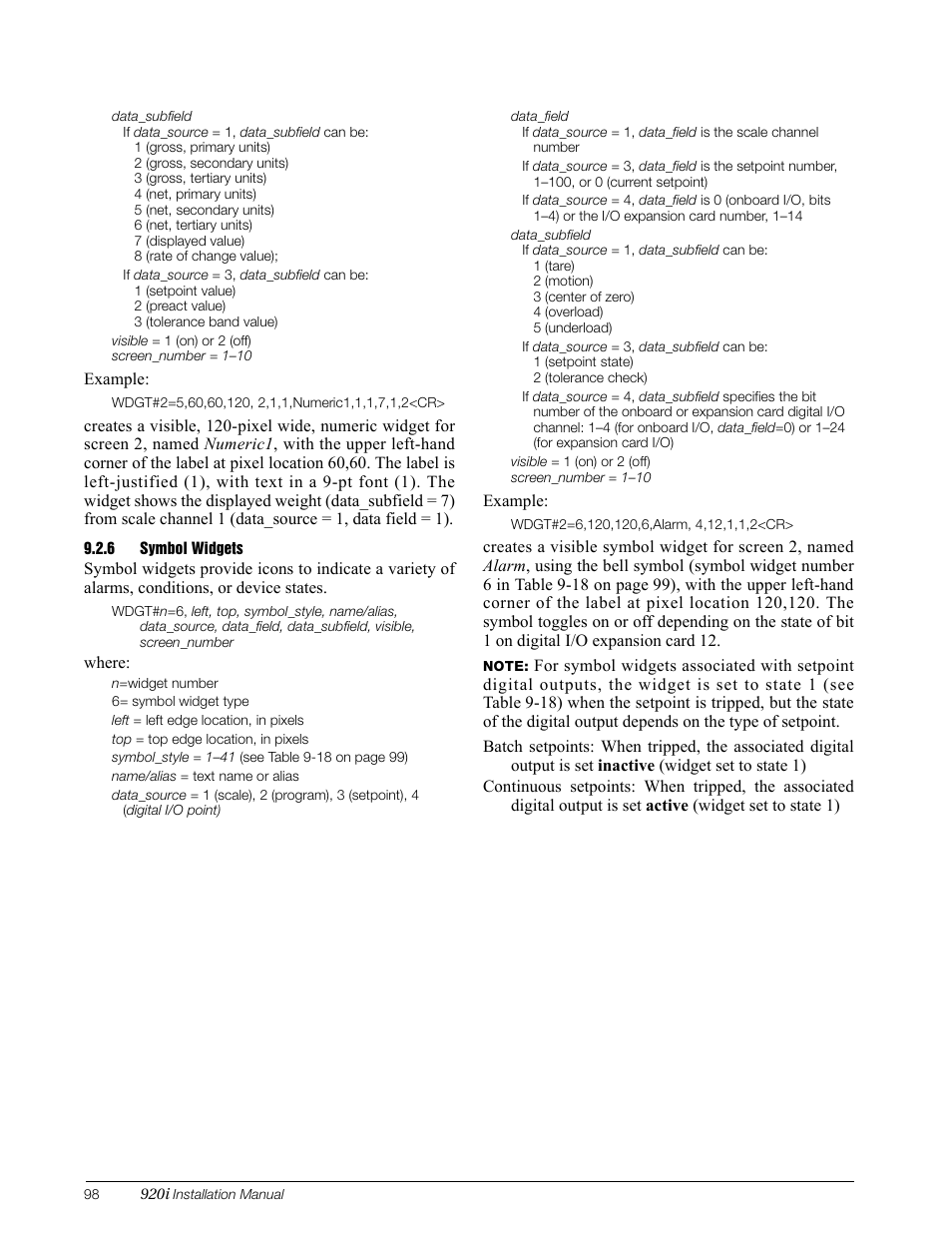 6 symbol widgets, Symbol widgets | Rice Lake 920i Installation Manual V3.05 User Manual | Page 104 / 130