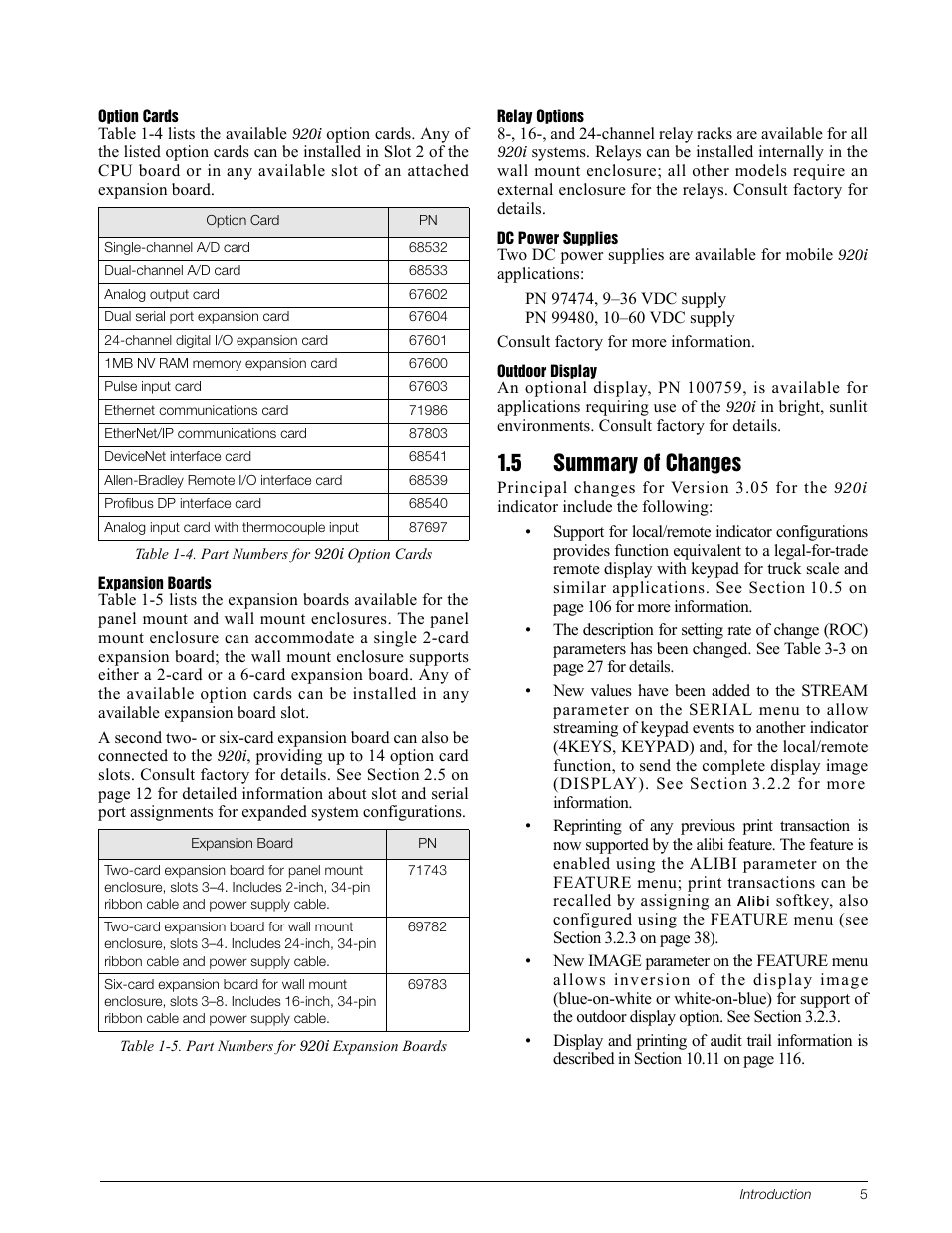 5 summary of changes | Rice Lake 920i Installation Manual V3.05 User Manual | Page 11 / 130