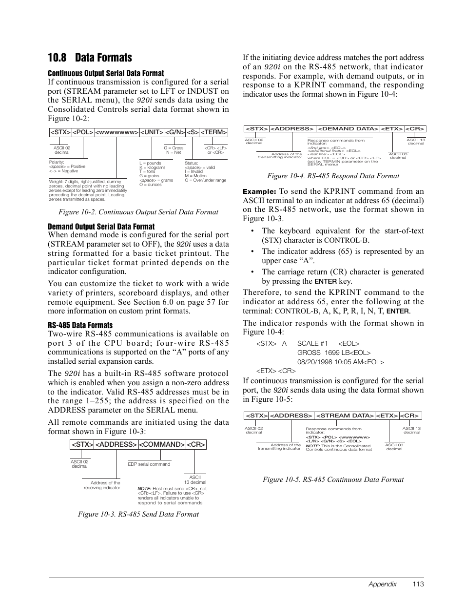 8 data formats, Character is, A, k, p, r, i, n, t | Rice Lake 920i Installation Manual V3.05 User Manual | Page 119 / 130