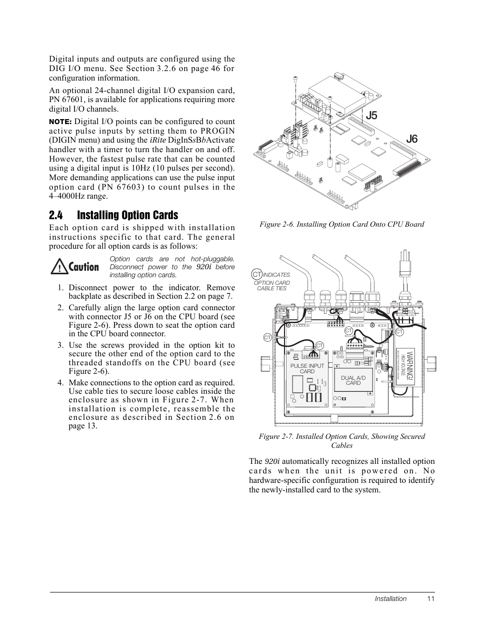 4 installing option cards, J5 j6 | Rice Lake 920i Installation Manual V3.05 User Manual | Page 17 / 130