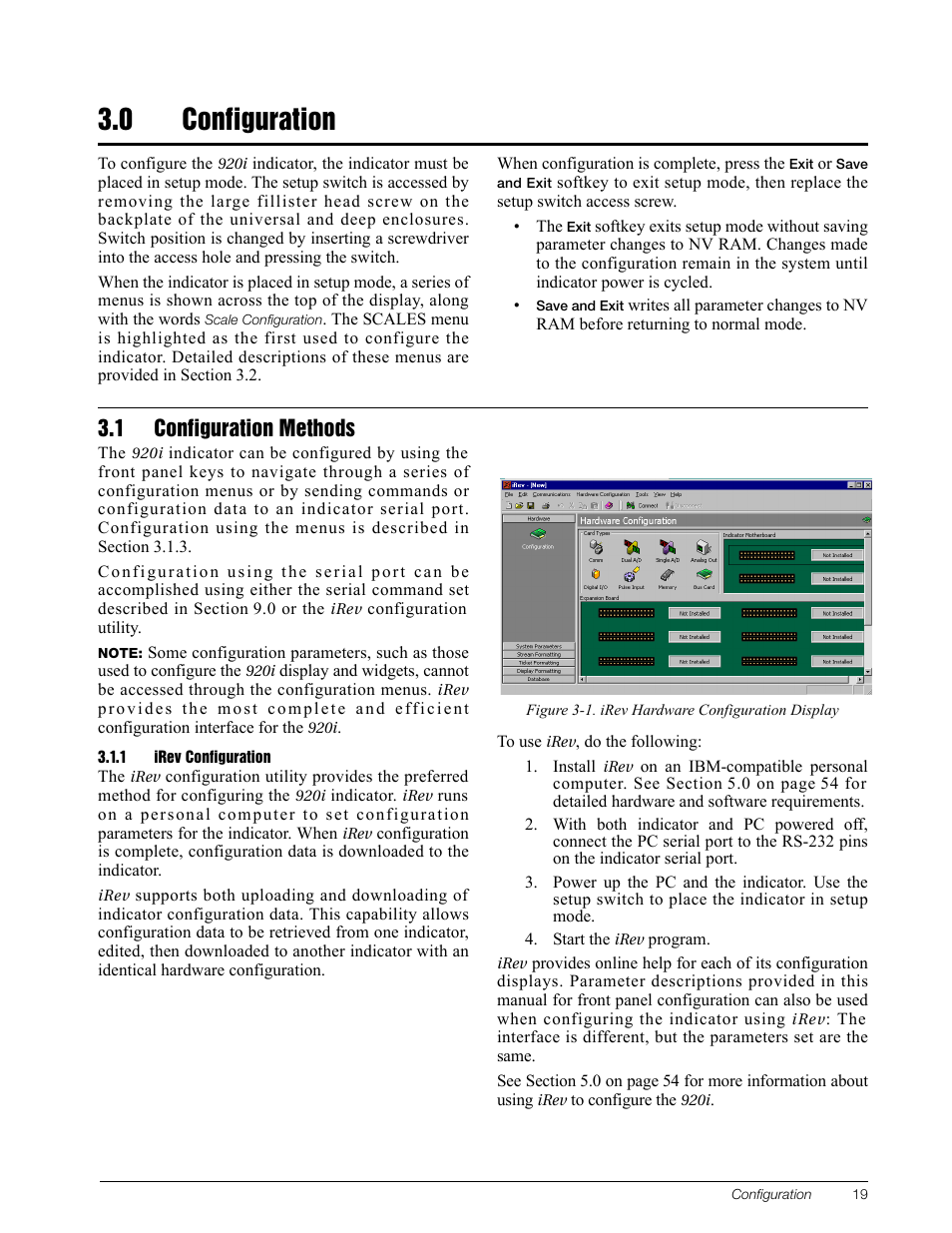 0 configuration, 1 configuration methods, 1 irev configuration | Configuration, Irev configuration | Rice Lake 920i Installation Manual V3.05 User Manual | Page 25 / 130