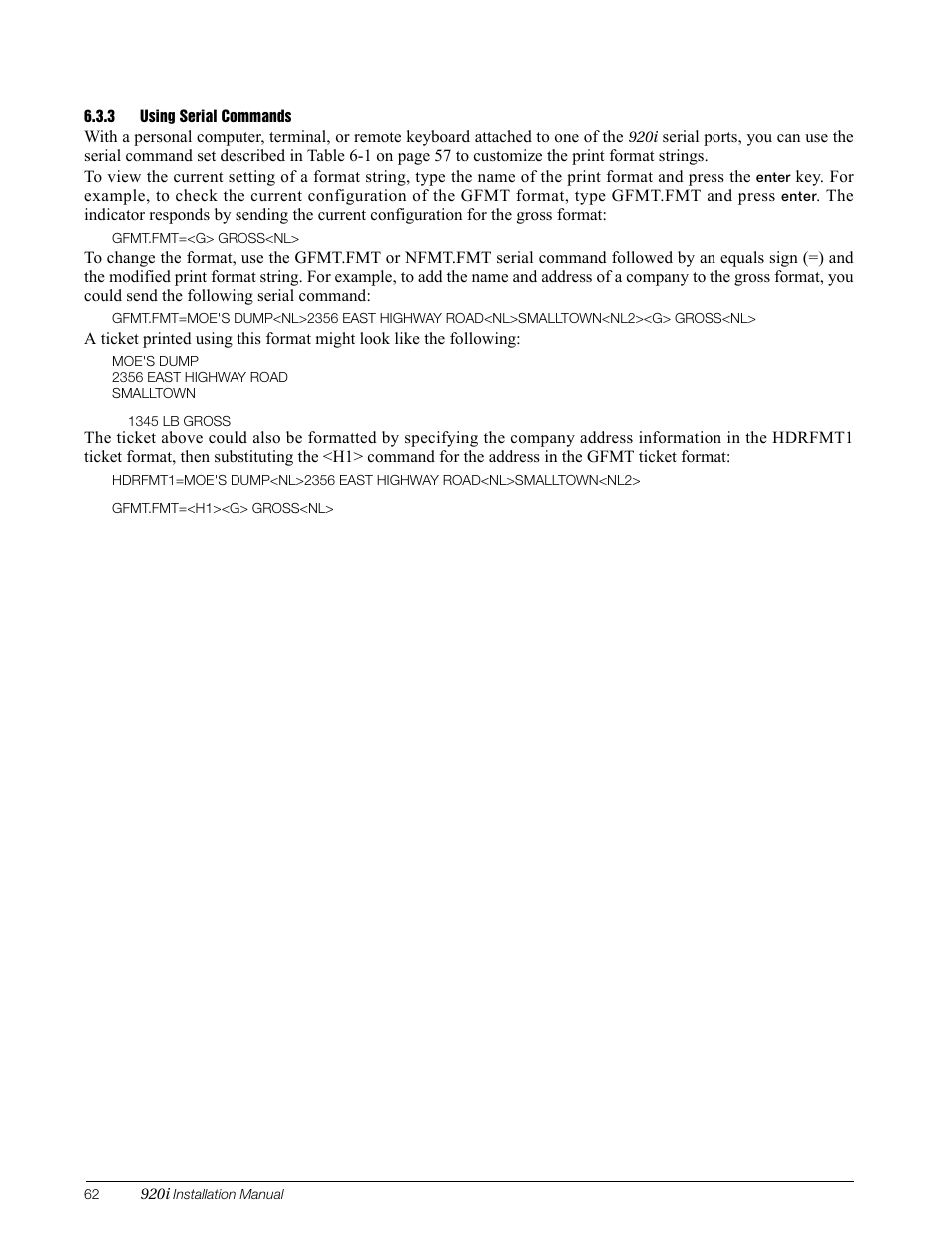 3 using serial commands, Using serial commands | Rice Lake 920i Installation Manual V3.05 User Manual | Page 68 / 130