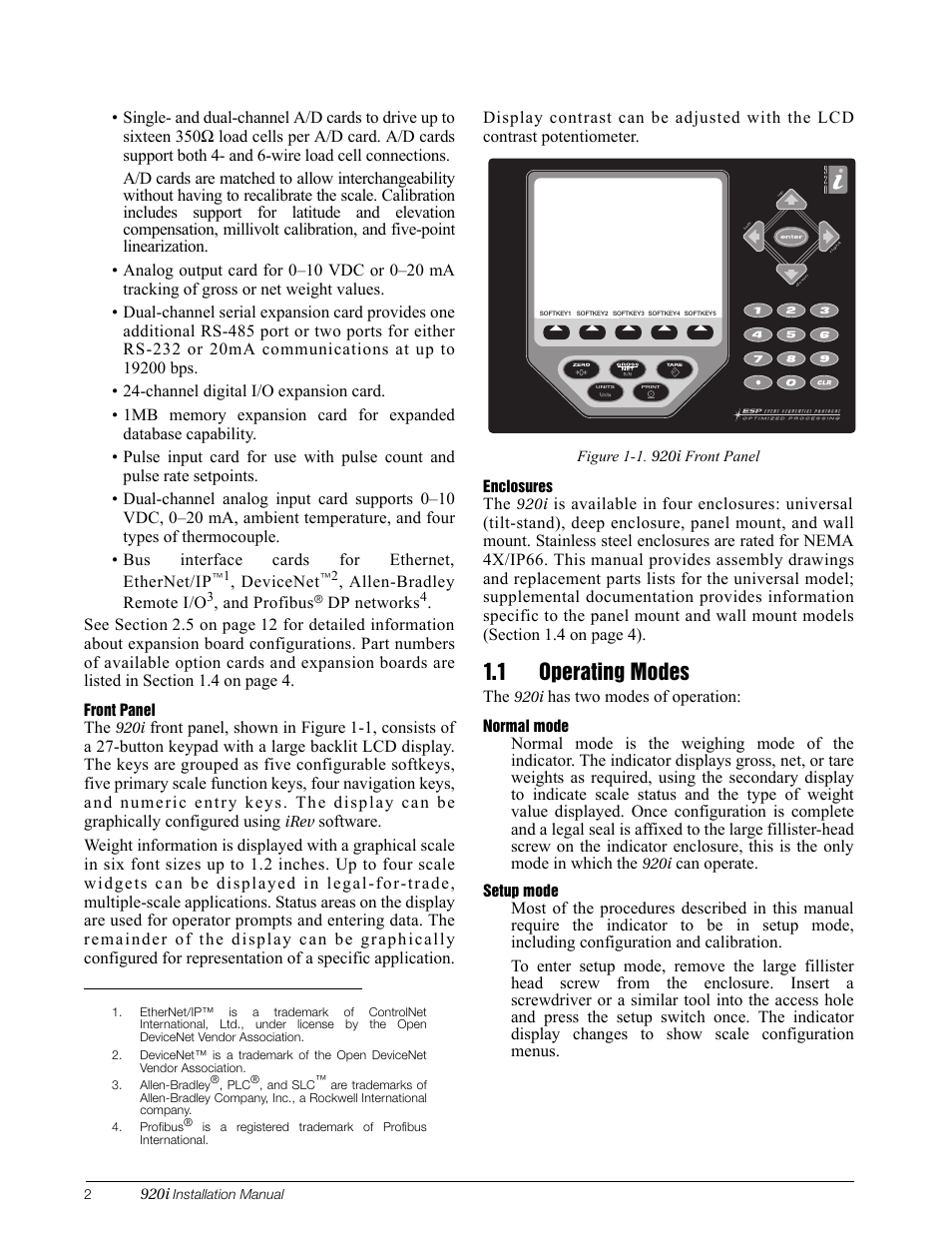 1 operating modes | Rice Lake 920i Installation Manual V3.05 User Manual | Page 8 / 130