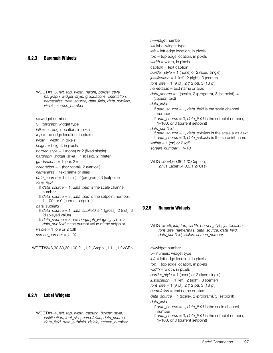 3 bargraph widgets, 4 label widgets, 5 numeric widgets | Bargraph widgets, Label widgets, Numeric widgets | Rice Lake 920i Installation Manual V3.07 User Manual | Page 103 / 130