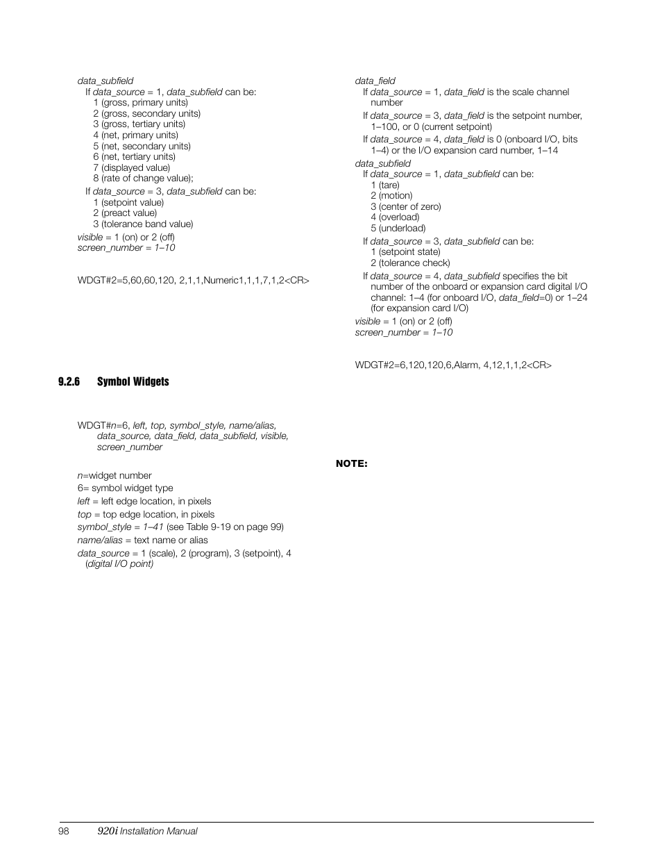 6 symbol widgets, Symbol widgets | Rice Lake 920i Installation Manual V3.07 User Manual | Page 104 / 130