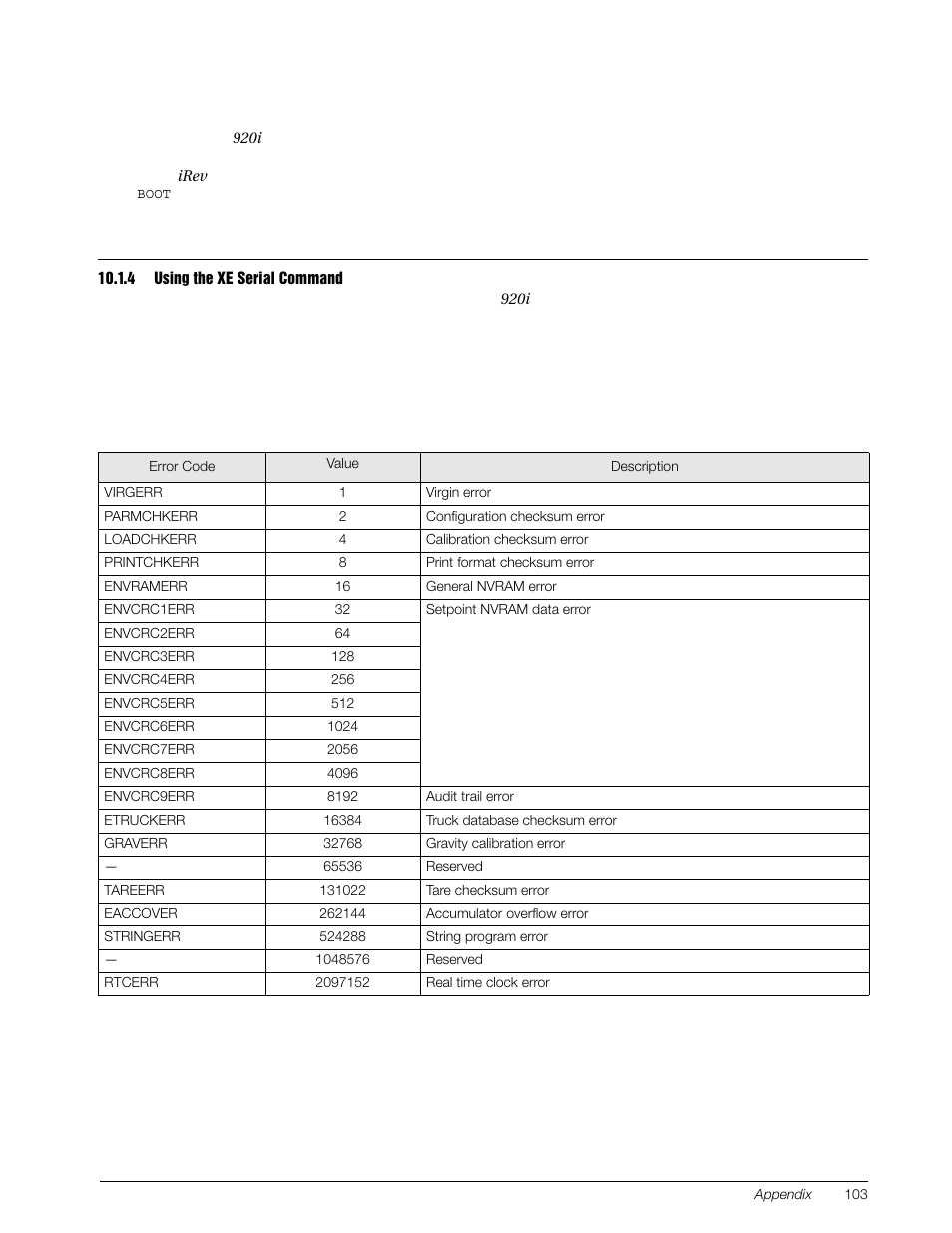 4 using the xe serial command, Using the xe serial command | Rice Lake 920i Installation Manual V3.07 User Manual | Page 109 / 130