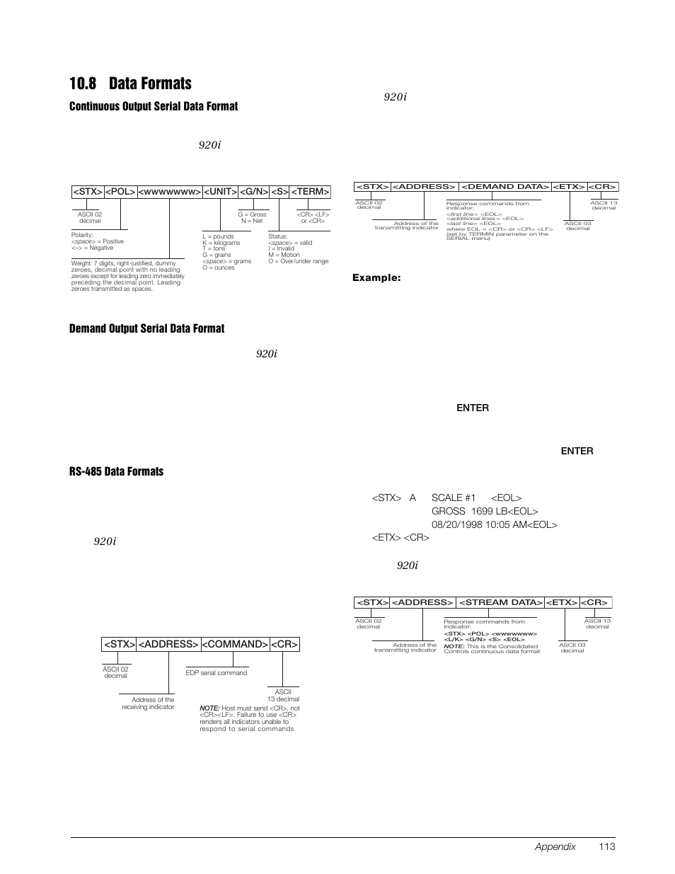 8 data formats, Character is, A, k, p, r, i, n, t | Rice Lake 920i Installation Manual V3.07 User Manual | Page 119 / 130