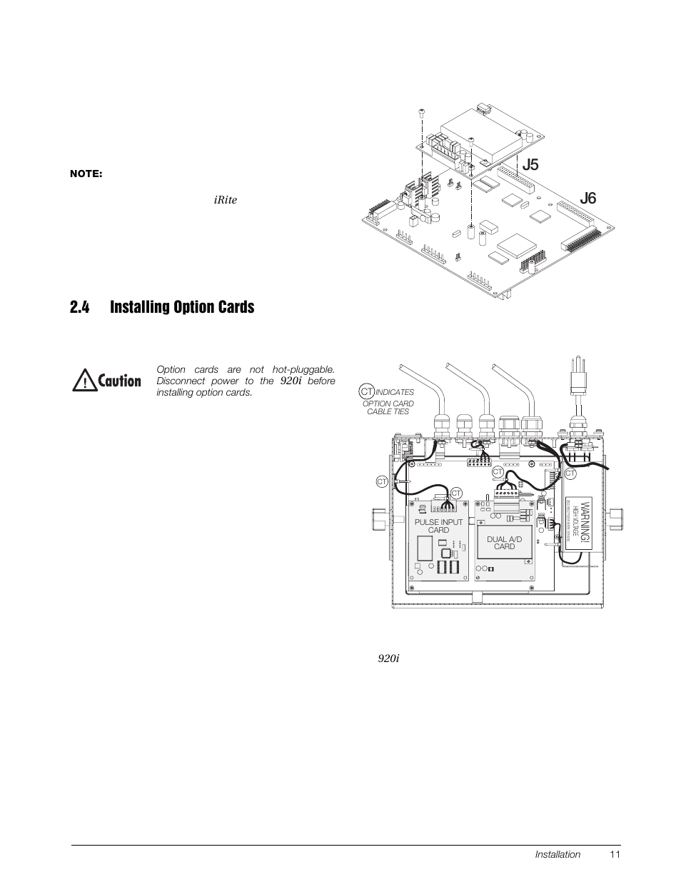 4 installing option cards, J5 j6 | Rice Lake 920i Installation Manual V3.07 User Manual | Page 17 / 130