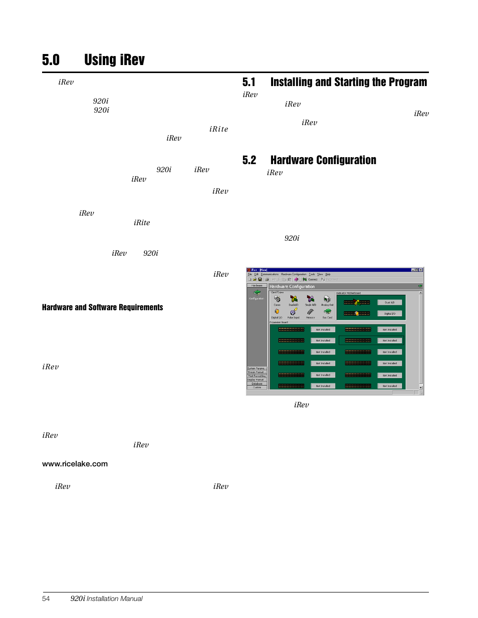 0 using irev, 1 installing and starting the program, 2 hardware configuration | Using irev | Rice Lake 920i Installation Manual V3.07 User Manual | Page 60 / 130