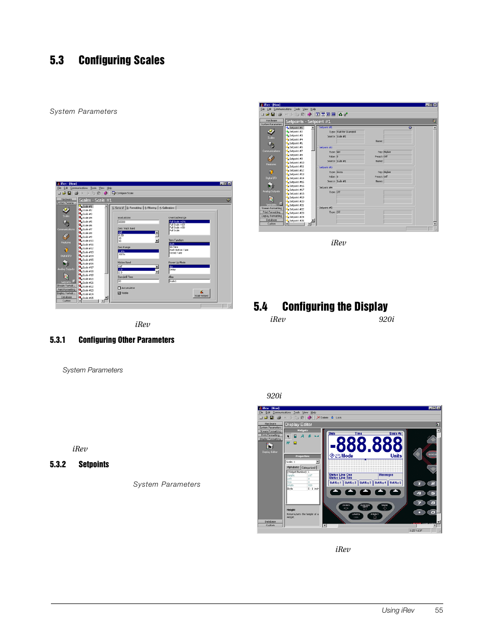 3 configuring scales, 1 configuring other parameters, 2 setpoints | 4 configuring the display, Configuring other parameters, Setpoints | Rice Lake 920i Installation Manual V3.07 User Manual | Page 61 / 130