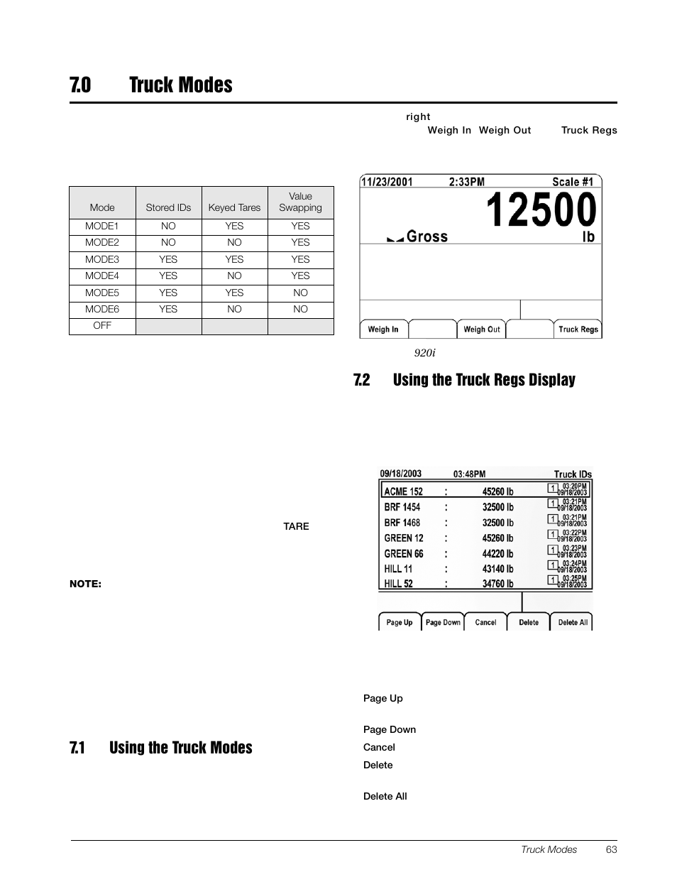 0 truck modes, 1 using the truck modes, 2 using the truck regs display | Truck modes | Rice Lake 920i Installation Manual V3.07 User Manual | Page 69 / 130