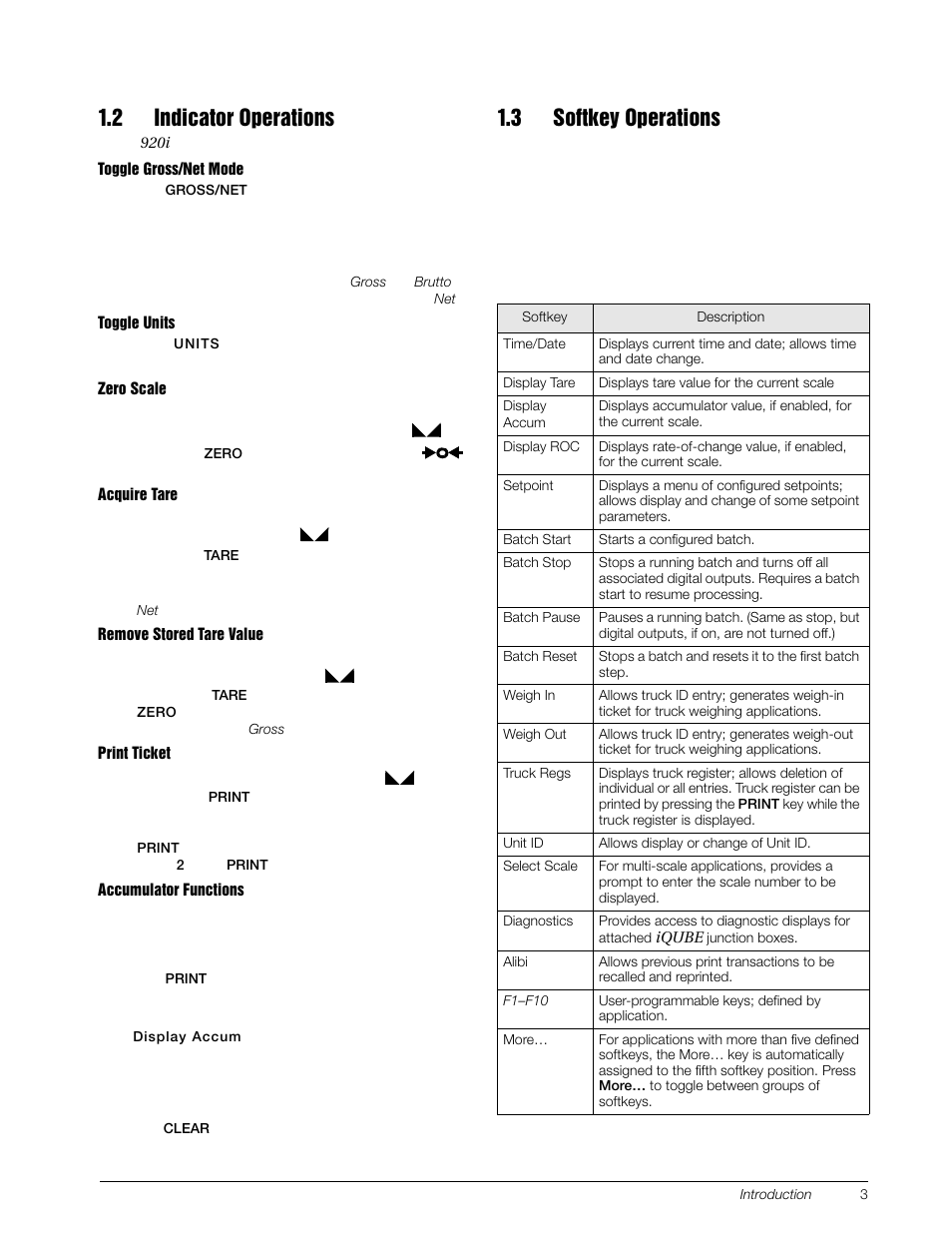 2 indicator operations, 3 softkey operations, 2 indicator operations 1.3 softkey operations | Rice Lake 920i Installation Manual V3.07 User Manual | Page 9 / 130