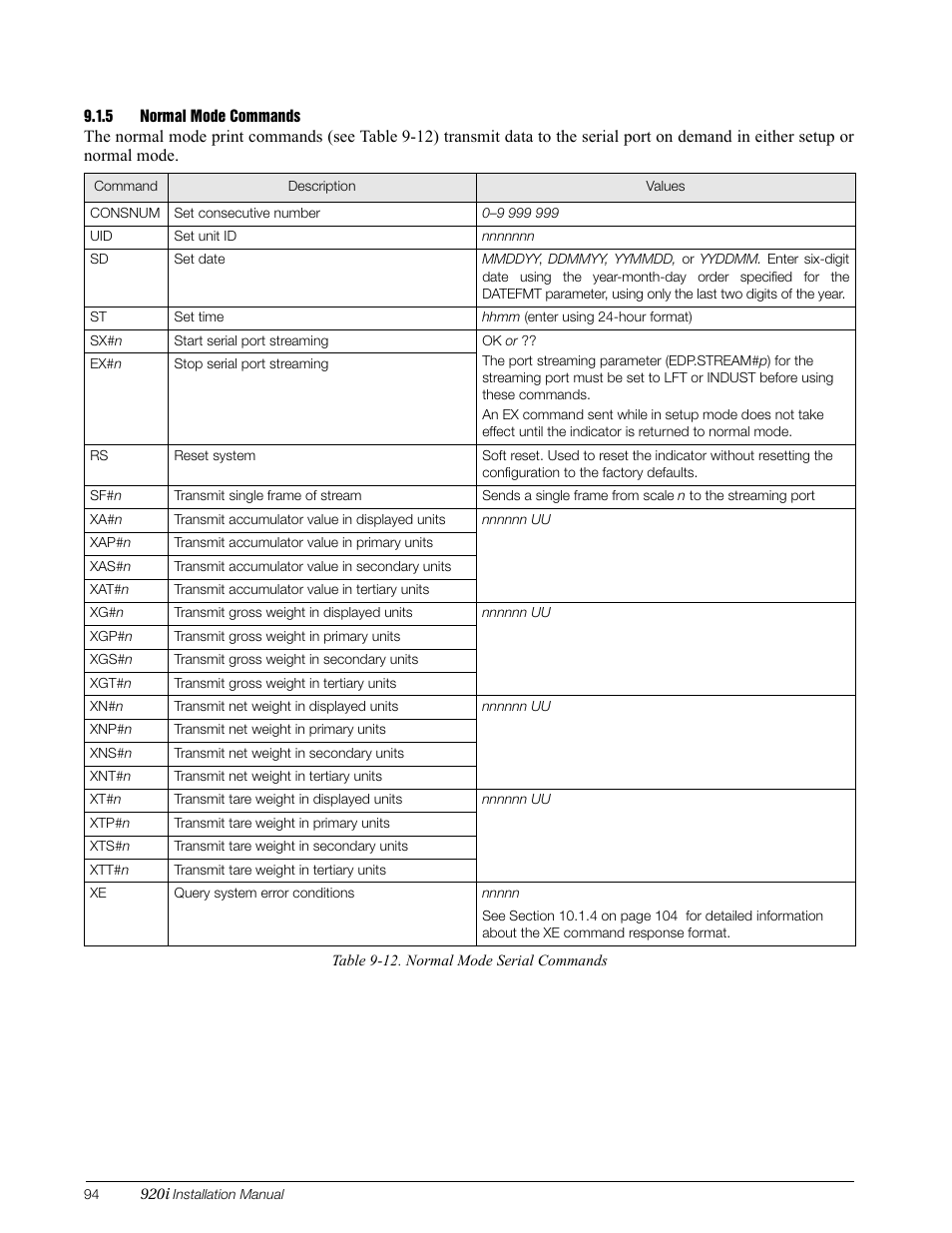 5 normal mode commands, Normal mode commands | Rice Lake 920i Installation Manual V3.08 User Manual | Page 100 / 130