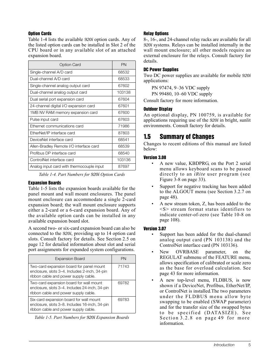 5 summary of changes | Rice Lake 920i Installation Manual V3.08 User Manual | Page 11 / 130