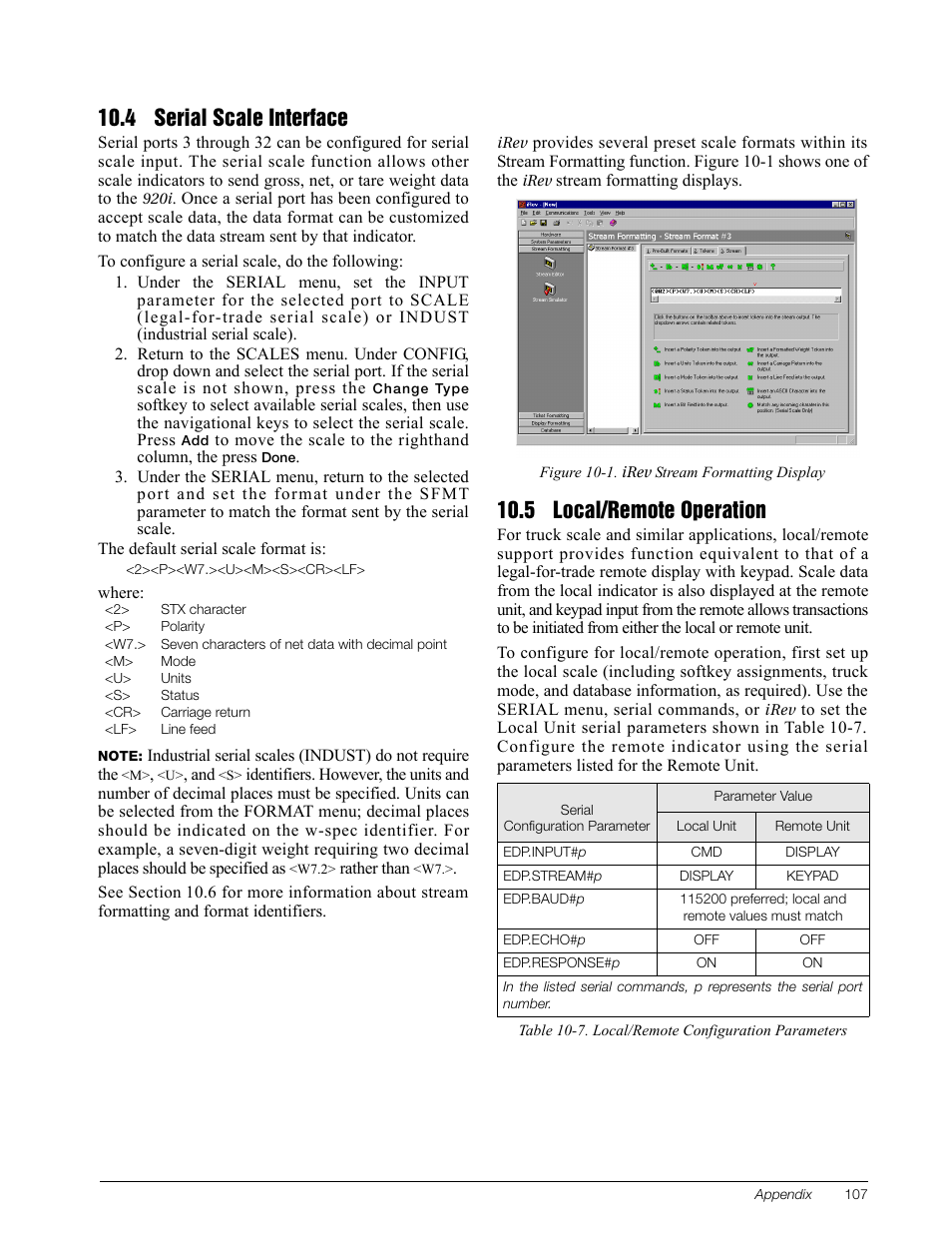 4 serial scale interface, 5 local/remote operation, Section 10.5 on | Rice Lake 920i Installation Manual V3.08 User Manual | Page 113 / 130