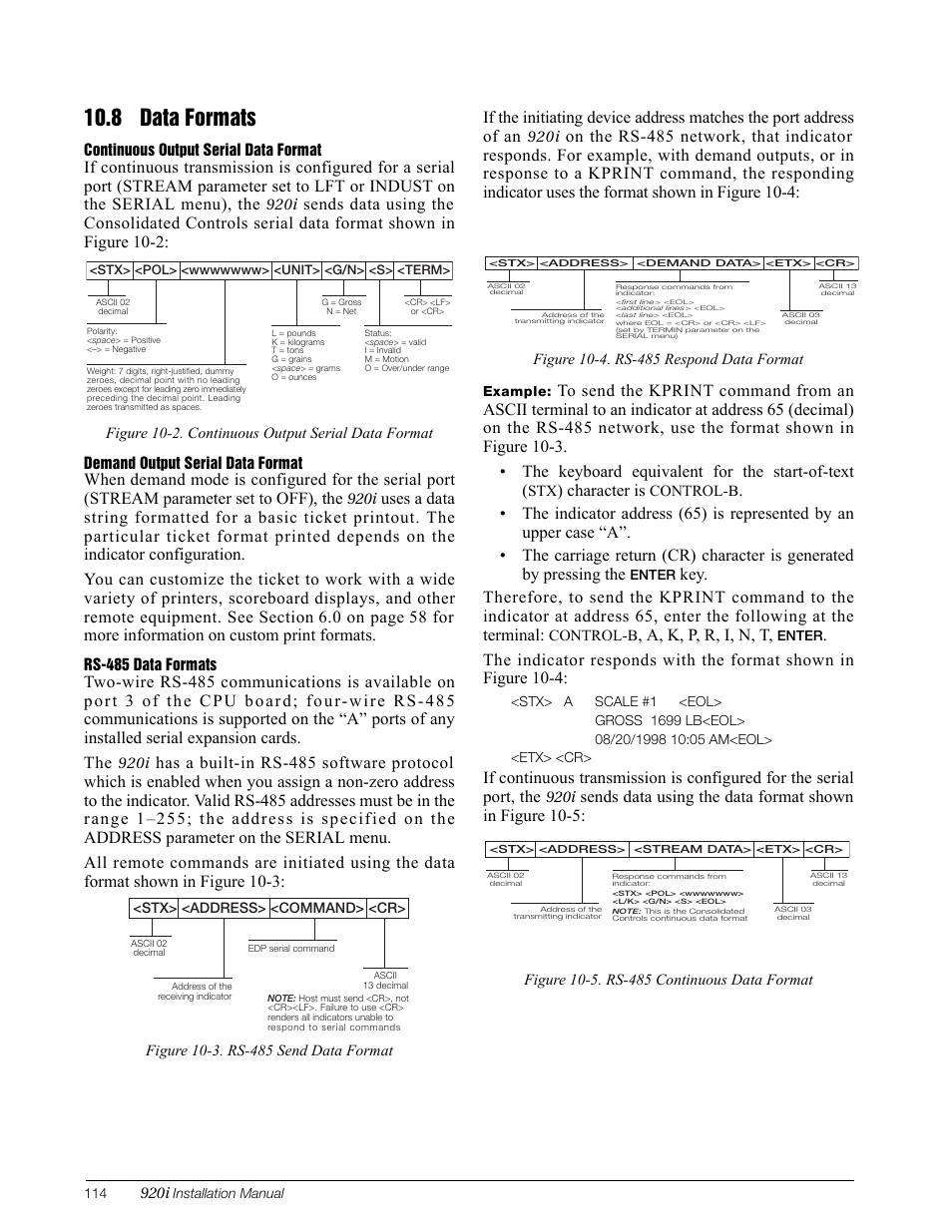 8 data formats, Character is, A, k, p, r, i, n, t | Rice Lake 920i Installation Manual V3.08 User Manual | Page 120 / 130