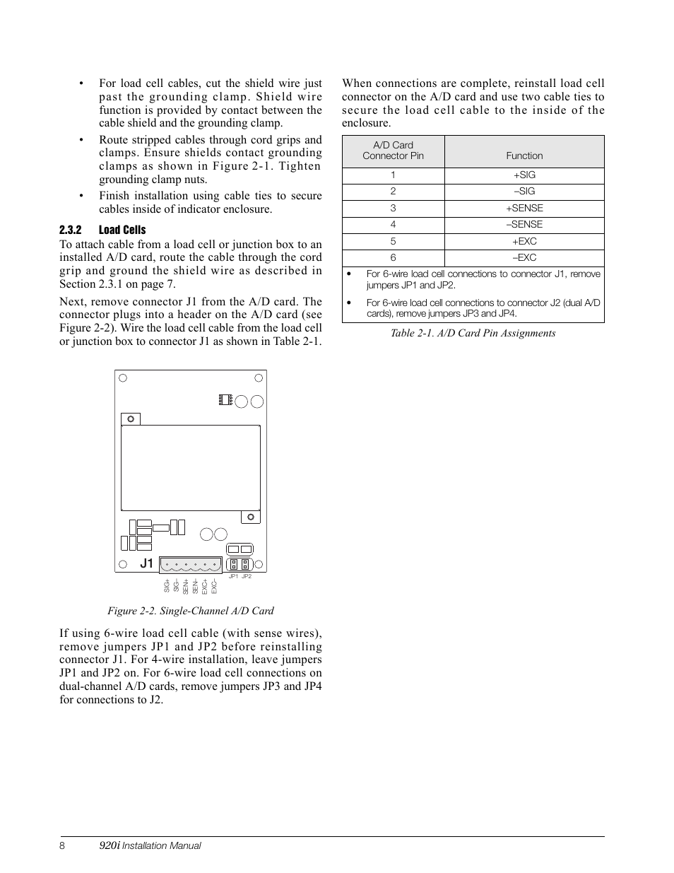 2 load cells, Load cells | Rice Lake 920i Installation Manual V3.08 User Manual | Page 14 / 130