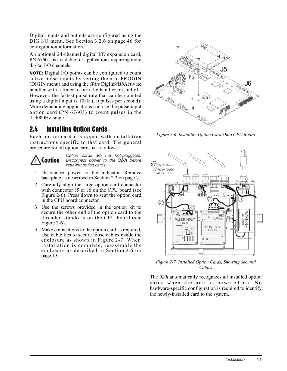 4 installing option cards, J5 j6 | Rice Lake 920i Installation Manual V3.08 User Manual | Page 17 / 130