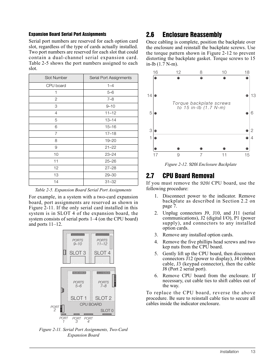 6 enclosure reassembly, 7 cpu board removal, 6 enclosure reassembly 2.7 cpu board removal | Section 2.6 on | Rice Lake 920i Installation Manual V3.08 User Manual | Page 19 / 130