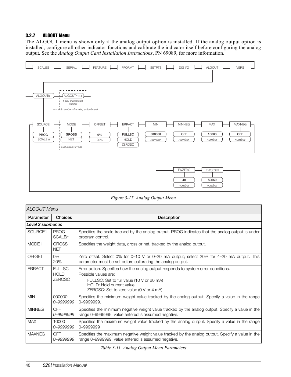 7 algout menu, Algout menu, Section 3.2.7 on | Rice Lake 920i Installation Manual V3.08 User Manual | Page 54 / 130