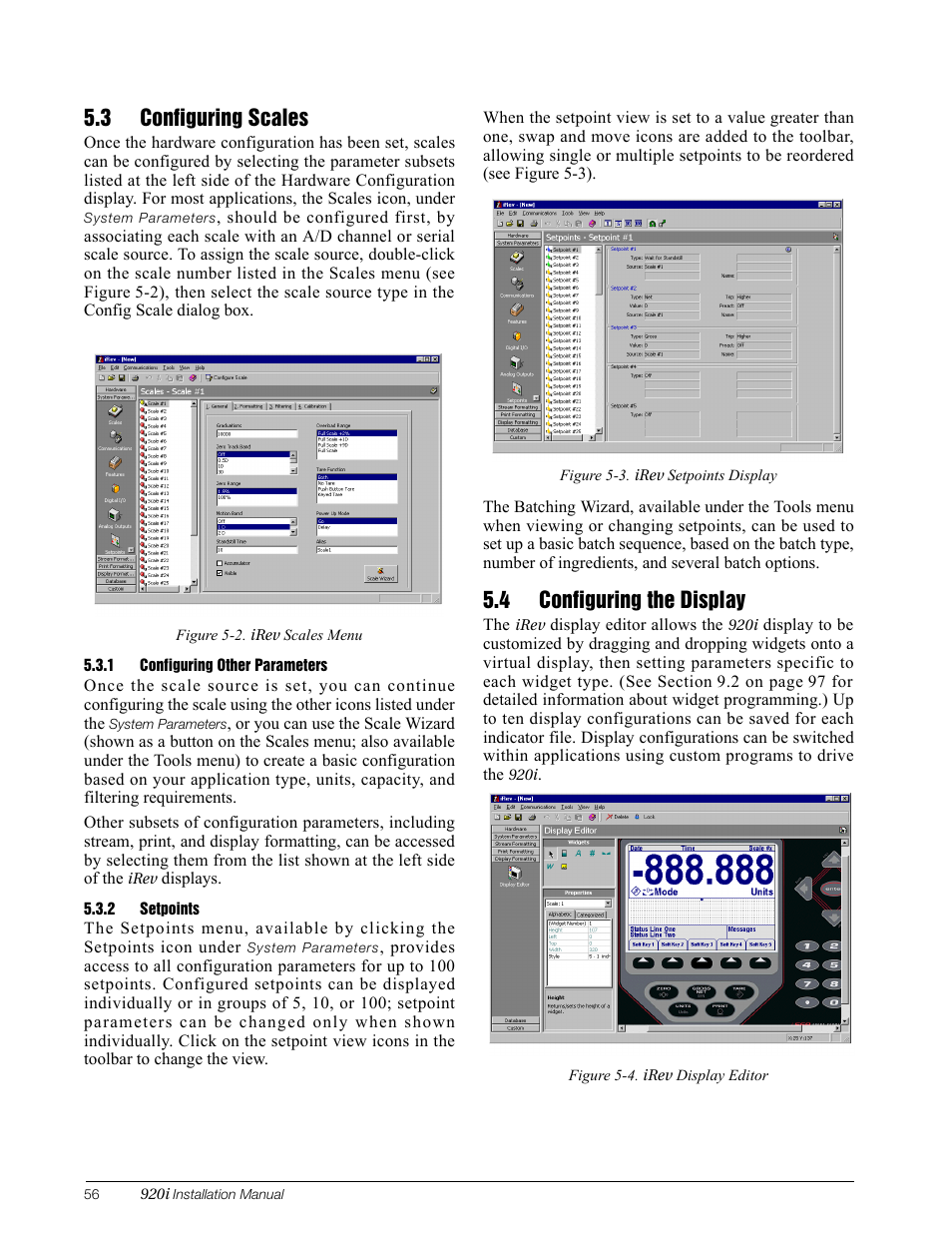 3 configuring scales, 1 configuring other parameters, 2 setpoints | 4 configuring the display, Configuring other parameters, Setpoints | Rice Lake 920i Installation Manual V3.08 User Manual | Page 62 / 130
