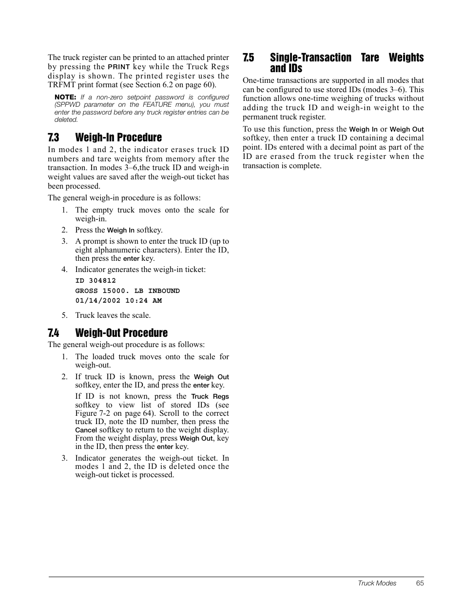 3 weigh-in procedure, 4 weigh-out procedure, 5 single-transaction tare weights and ids | Rice Lake 920i Installation Manual V3.08 User Manual | Page 71 / 130