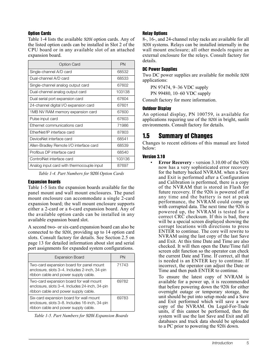 5 summary of changes | Rice Lake 920i Installation Manual V3.10 User Manual | Page 11 / 131