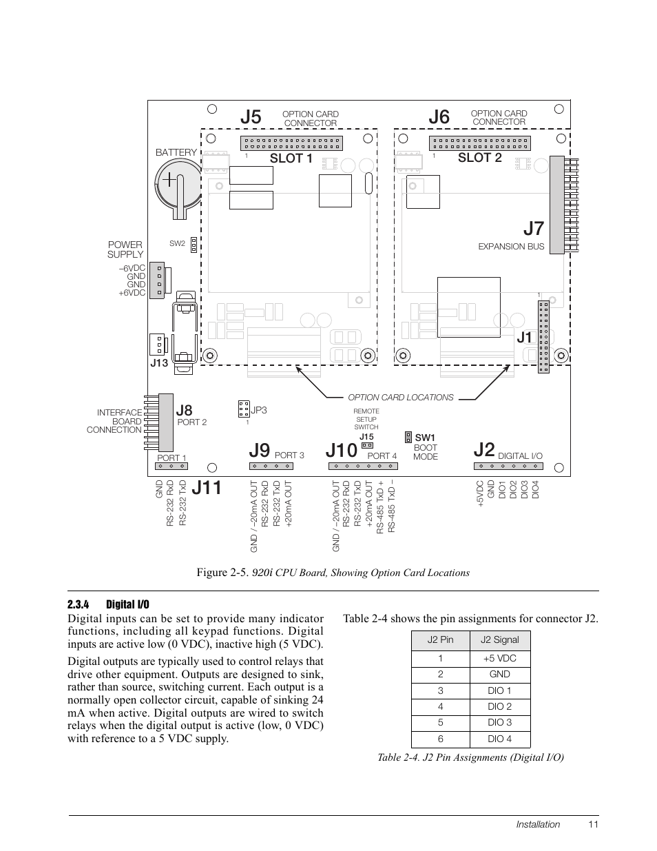 4 digital i/o, Digital i/o, J5 j6 j7 | Slot 1 slot 2 | Rice Lake 920i Installation Manual V3.10 User Manual | Page 17 / 131