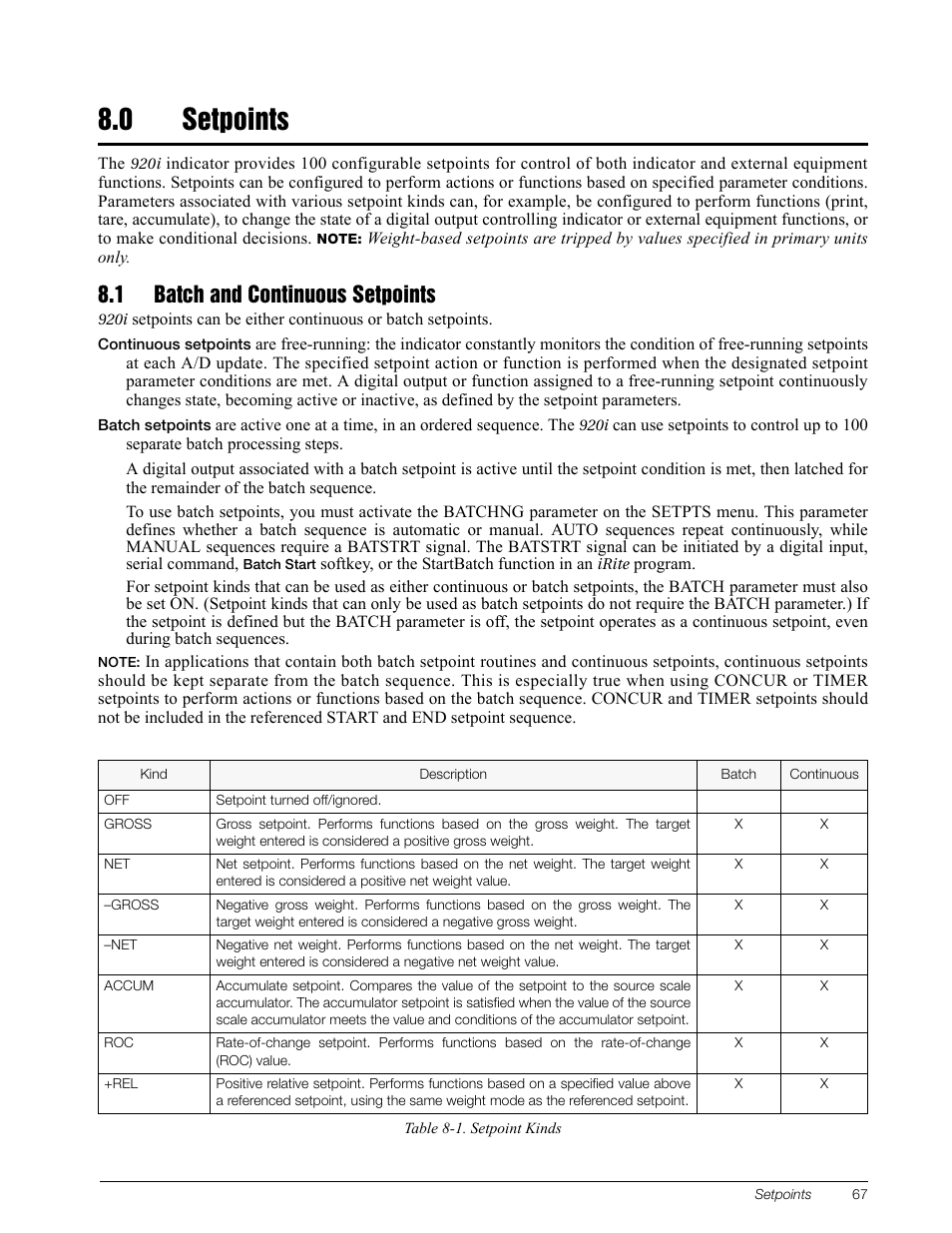 0 setpoints, 1 batch and continuous setpoints, Setpoints | Rice Lake 920i Installation Manual V3.10 User Manual | Page 73 / 131