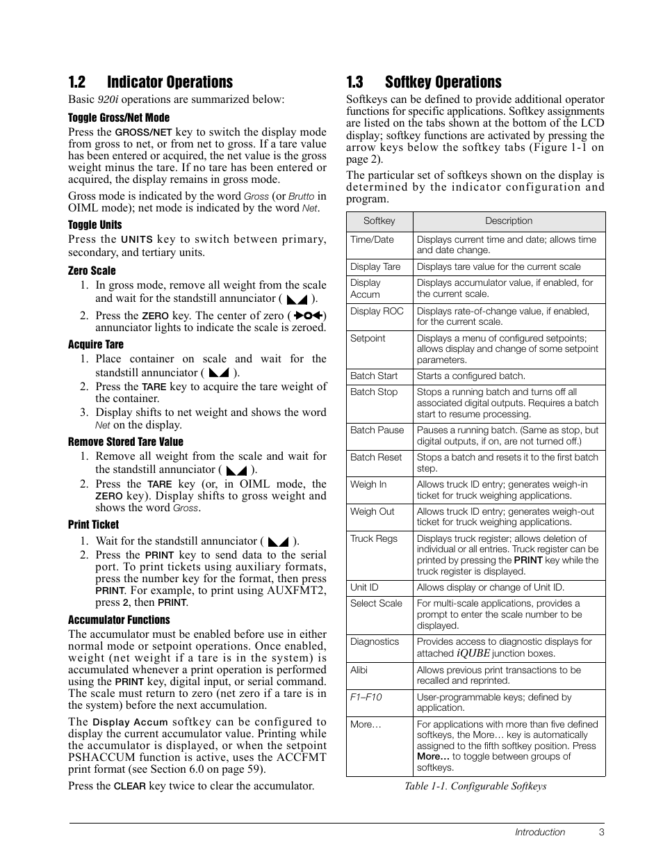 2 indicator operations, 3 softkey operations, 2 indicator operations 1.3 softkey operations | Rice Lake 920i Installation Manual V3.10 User Manual | Page 9 / 131