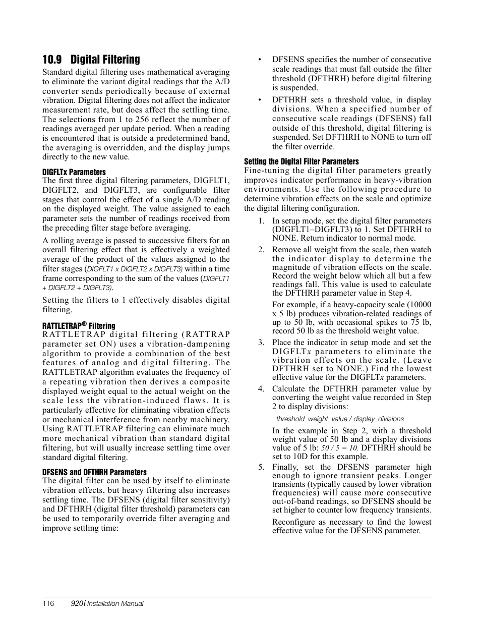 9 digital filtering | Rice Lake 920i Installation Manual V3.12 User Manual | Page 122 / 131