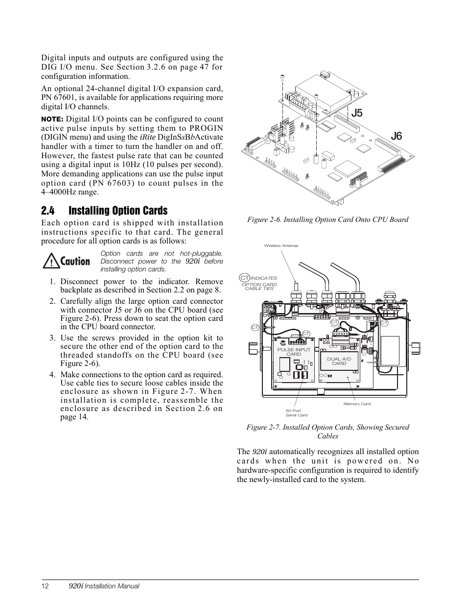 4 installing option cards, J5 j6 | Rice Lake 920i Installation Manual V3.12 User Manual | Page 18 / 131