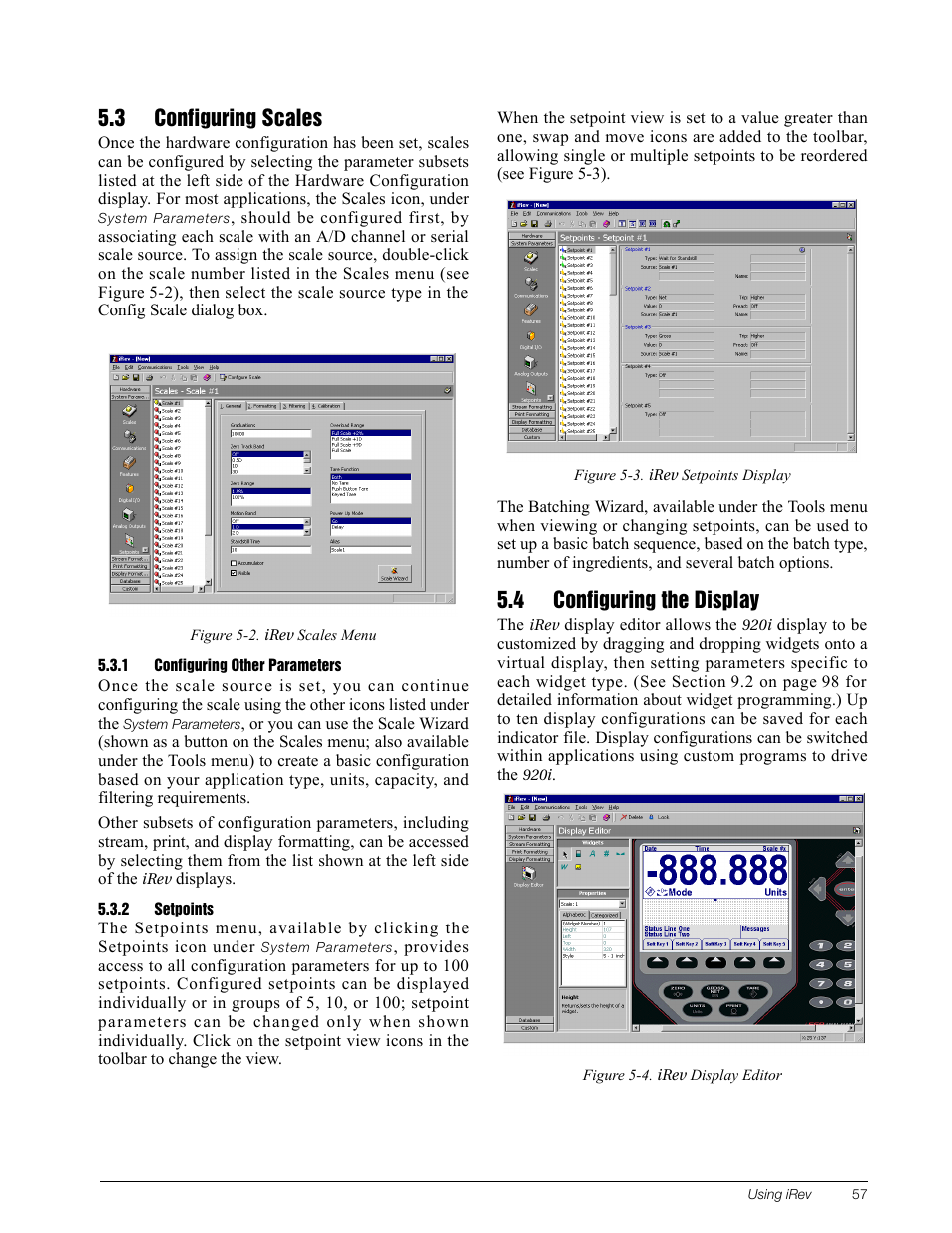 3 configuring scales, 1 configuring other parameters, 2 setpoints | 4 configuring the display, Configuring other parameters, Setpoints | Rice Lake 920i Installation Manual V3.12 User Manual | Page 63 / 131