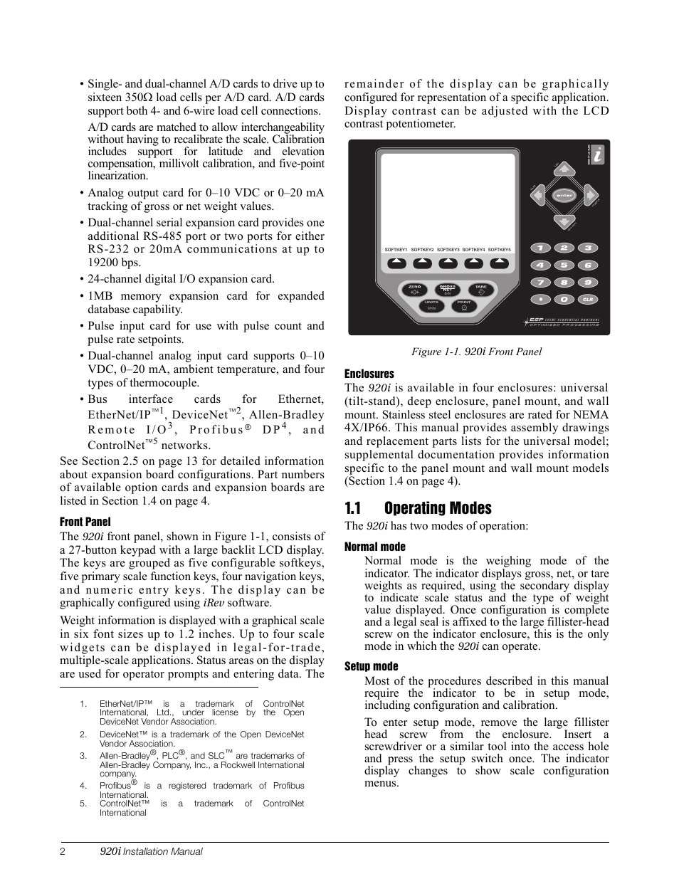 1 operating modes | Rice Lake 920i Installation Manual V3.12 User Manual | Page 8 / 131