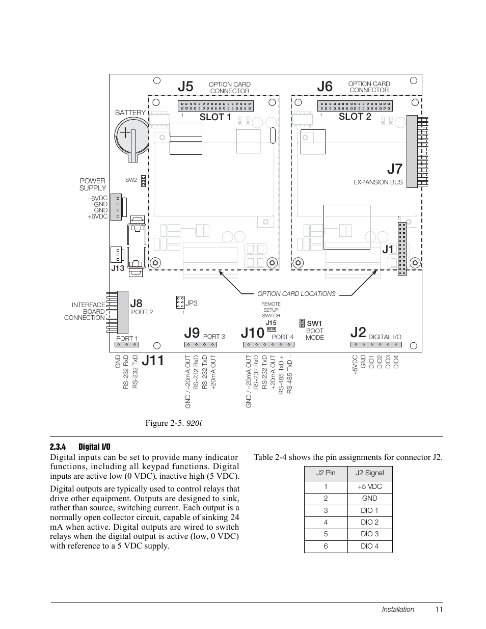 4 digital i/o, Digital i/o, J5 j6 j7 | Slot 1 slot 2 | Rice Lake 920i Installation Manual V3.13 User Manual | Page 17 / 131