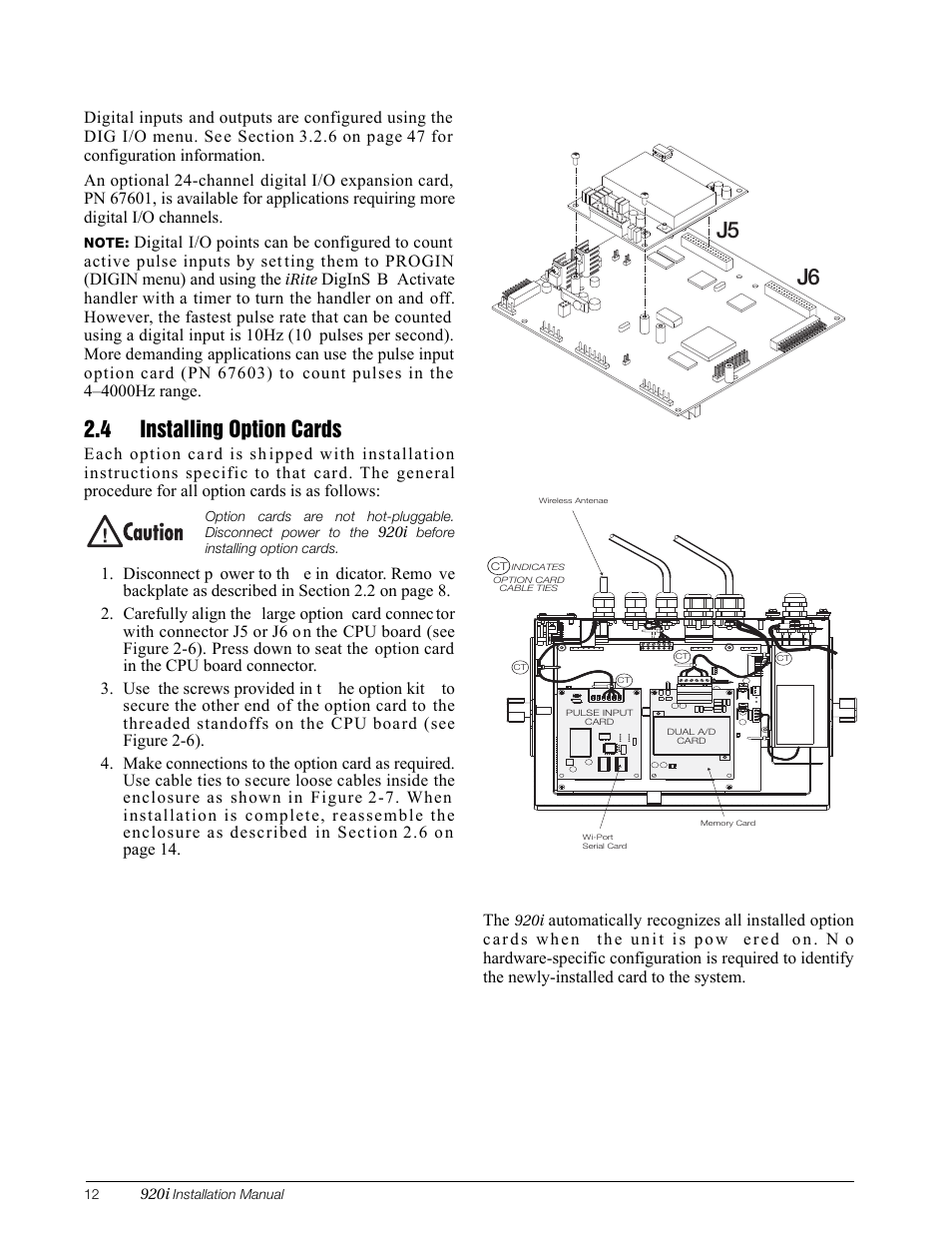 4 installing option cards, J5 j6 | Rice Lake 920i Installation Manual V3.13 User Manual | Page 18 / 131