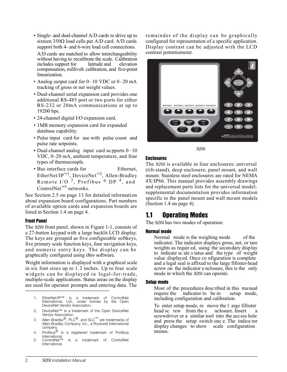 1 operating modes | Rice Lake 920i Installation Manual V3.13 User Manual | Page 8 / 131