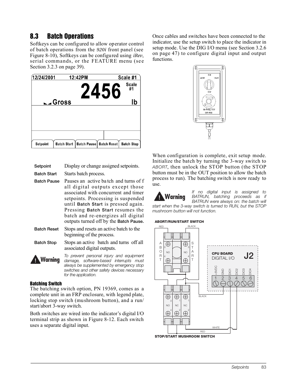 3 batch operations, Warning | Rice Lake 920i Installation Manual V3.13 User Manual | Page 89 / 131