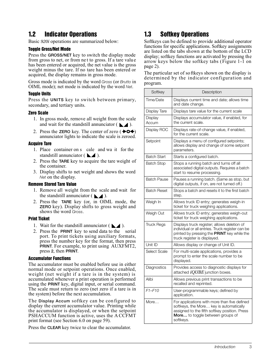 2 indicator operations, 3 softkey operations, 2 indicator operations 1.3 softkey operations | Rice Lake 920i Installation Manual V3.13 User Manual | Page 9 / 131