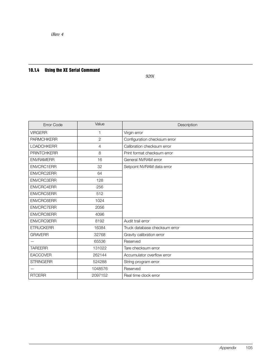 4 using the xe serial command, Using the xe serial command | Rice Lake 920i Installation Manual V4.0 User Manual | Page 111 / 131