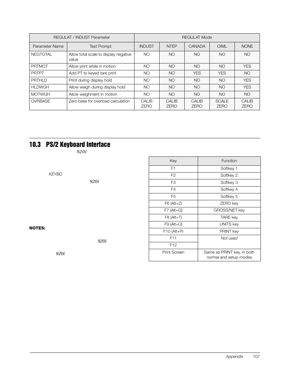 3 ps/2 keyboard interface, S e c t i o n 1 0 . 3 o n p a g e 1 0 7 | Rice Lake 920i Installation Manual V4.0 User Manual | Page 113 / 131