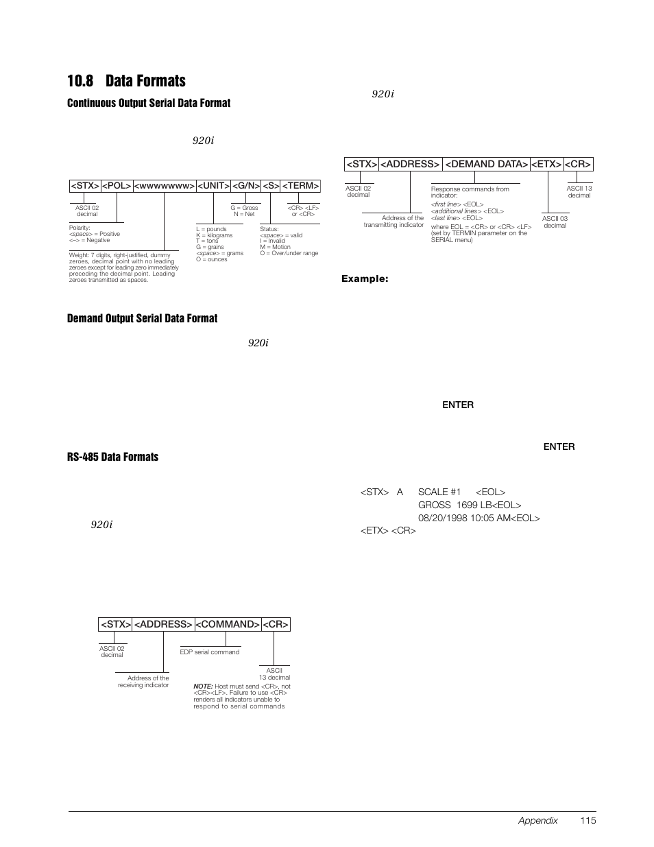 8 data formats, Character is, A, k, p, r, i, n, t | Rice Lake 920i Installation Manual V4.0 User Manual | Page 121 / 131