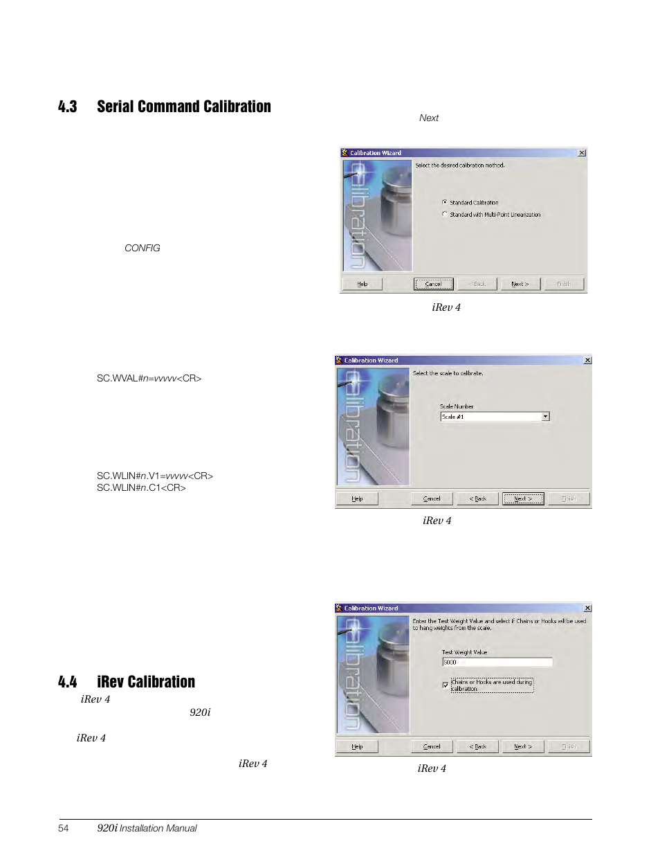 3 serial command calibration, 4 irev calibration | Rice Lake 920i Installation Manual V4.0 User Manual | Page 60 / 131