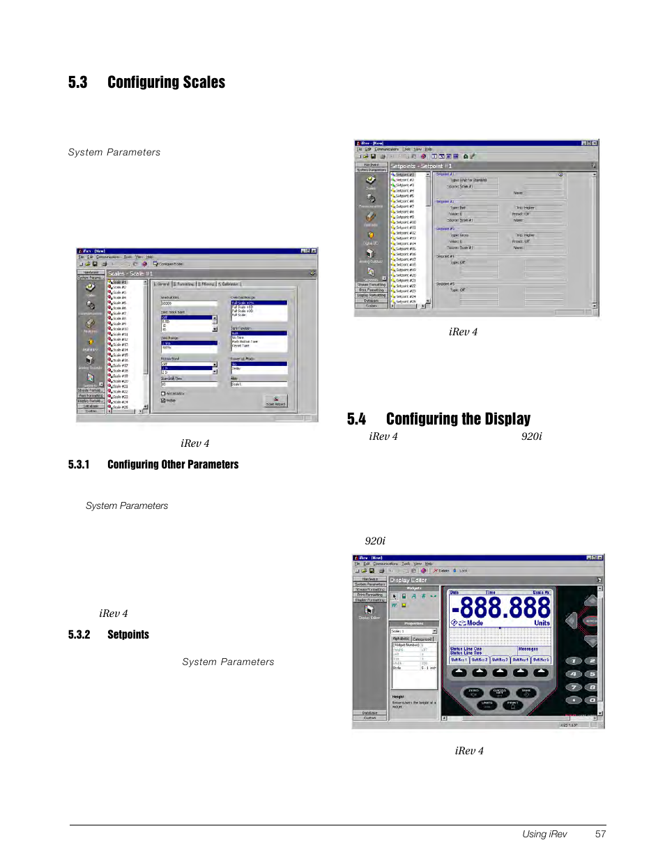 3 configuring scales, 1 configuring other parameters, 2 setpoints | 4 configuring the display, Configuring other parameters, Setpoints | Rice Lake 920i Installation Manual V4.0 User Manual | Page 63 / 131