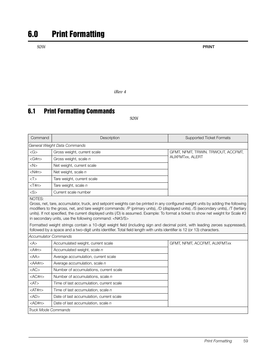 0 print formatting, 1 print formatting commands, Print formatting | Rice Lake 920i Installation Manual V4.0 User Manual | Page 65 / 131
